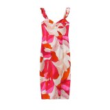 Summer Women printed v-neck casual sleeveless strap dress