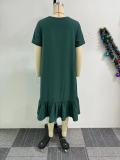 Round Neck ruffle short sleeve loose Plus Size dress