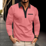 Autumn winter men's long-sleeved polo shirt Turndown Collar fashion color matching top