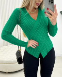 Women's cross V-neck slim knitting tops