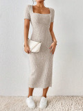 Summer women's fashion square neck sexy slim slit Bodycon Dress