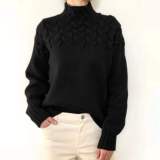 Autumn winter long-sleeved high-collar solid color knitting sweater women's pullover top