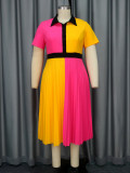 Summer Contrast color high waist pleated party Dress