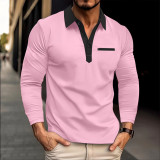 Autumn winter men's long-sleeved polo shirt Turndown Collar fashion color matching top