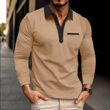 Autumn winter men's long-sleeved polo shirt Turndown Collar fashion color matching top