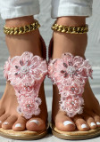 Women's sandals elastic thong open toe flower decoration flat sandals