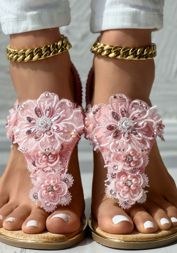 Women's sandals elastic thong open toe flower decoration flat sandals