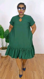 Round Neck ruffle short sleeve loose Plus Size dress