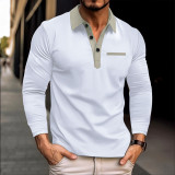 Autumn winter men's long-sleeved polo shirt Turndown Collar fashion color matching top