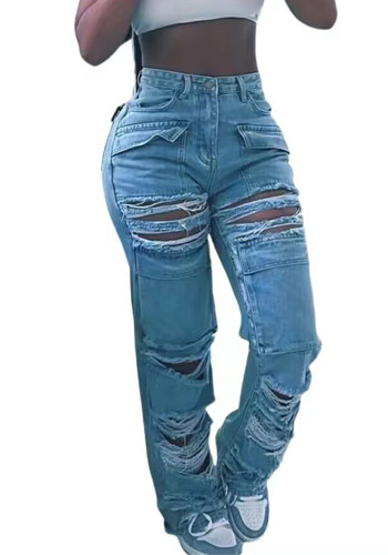 Women's Spring Summer Casual Ripped Denim trousers