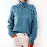 Autumn winter long-sleeved high-collar solid color knitting sweater women's pullover top