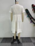 V-neck button decorative loose short-sleeved casual dress