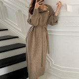 Autumn winter Chic button long sleeve sweater long women Knitting long dress