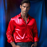 Autumn winter long-sleeved shirt men's satin nightclub long-sleeved blouse