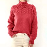 Autumn winter long-sleeved high-collar solid color knitting sweater women's pullover top