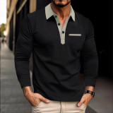 Autumn winter men's long-sleeved polo shirt Turndown Collar fashion color matching top