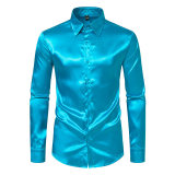 Autumn winter long-sleeved shirt men's satin nightclub long-sleeved blouse