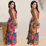 Fashionable women's printed sleeveless long dress