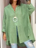 Summer solid color women's loose regular nine-point sleeve linen shirt