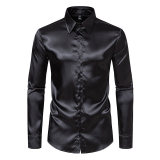 Autumn winter long-sleeved shirt men's satin nightclub long-sleeved blouse