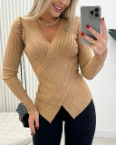 Women's cross V-neck slim knitting tops