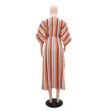 Women's fashion Holidays style striped print v-neck long dress