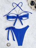 sexy halter Low Back swimsuit women's solid color bikini