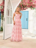 pleated strap floral formal party evening dress
