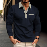 Autumn winter men's long-sleeved polo shirt Turndown Collar fashion color matching top