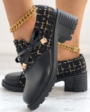 Women's autumn shoes thick heels and plaid patchwork leather shoes