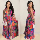 Fashionable women's printed sleeveless long dress