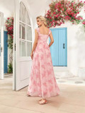 pleated strap floral formal party evening dress