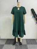 Round Neck ruffle short sleeve loose Plus Size dress