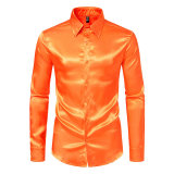 Autumn winter long-sleeved shirt men's satin nightclub long-sleeved blouse