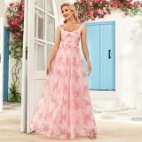 pleated strap floral formal party evening dress