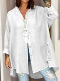 Summer solid color women's loose regular nine-point sleeve linen shirt