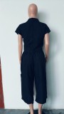 Summer women's fashion loose wide-leg cargo pants turndown collar top casual two-piece set