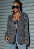 Career style jacket Turndown Collar long sleeve shiny Plus Size Casual blazer