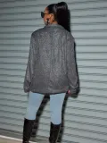 Career style jacket Turndown Collar long sleeve shiny Plus Size Casual blazer