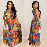 Fashionable women's printed sleeveless long dress