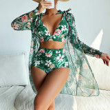 Women sexy printed bikini Swimwear Three-piece