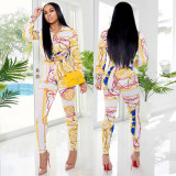 Women printed Turndown Collar shirt and Pants Two-piece Set