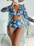 Women sexy printed bikini Swimwear Three-piece