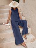 Women Casual Round Neck Top and Pants two-piece set