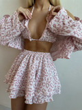 Women summer wide Heart Print three-piece