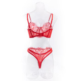 Women Solid lace Sexy Lingerie Set