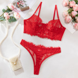 Women Solid lace Sexy Lingerie Set