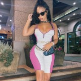 Women Sexy Sleeveless Contrast Ribbed Jumpsuit