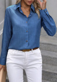 Women Casual Solid color-blocked long-sleeved Turndown Collar shirt