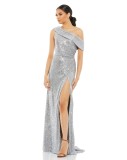 Women Summer Sequined Chic Slash Shoulder Slit Evening Dress